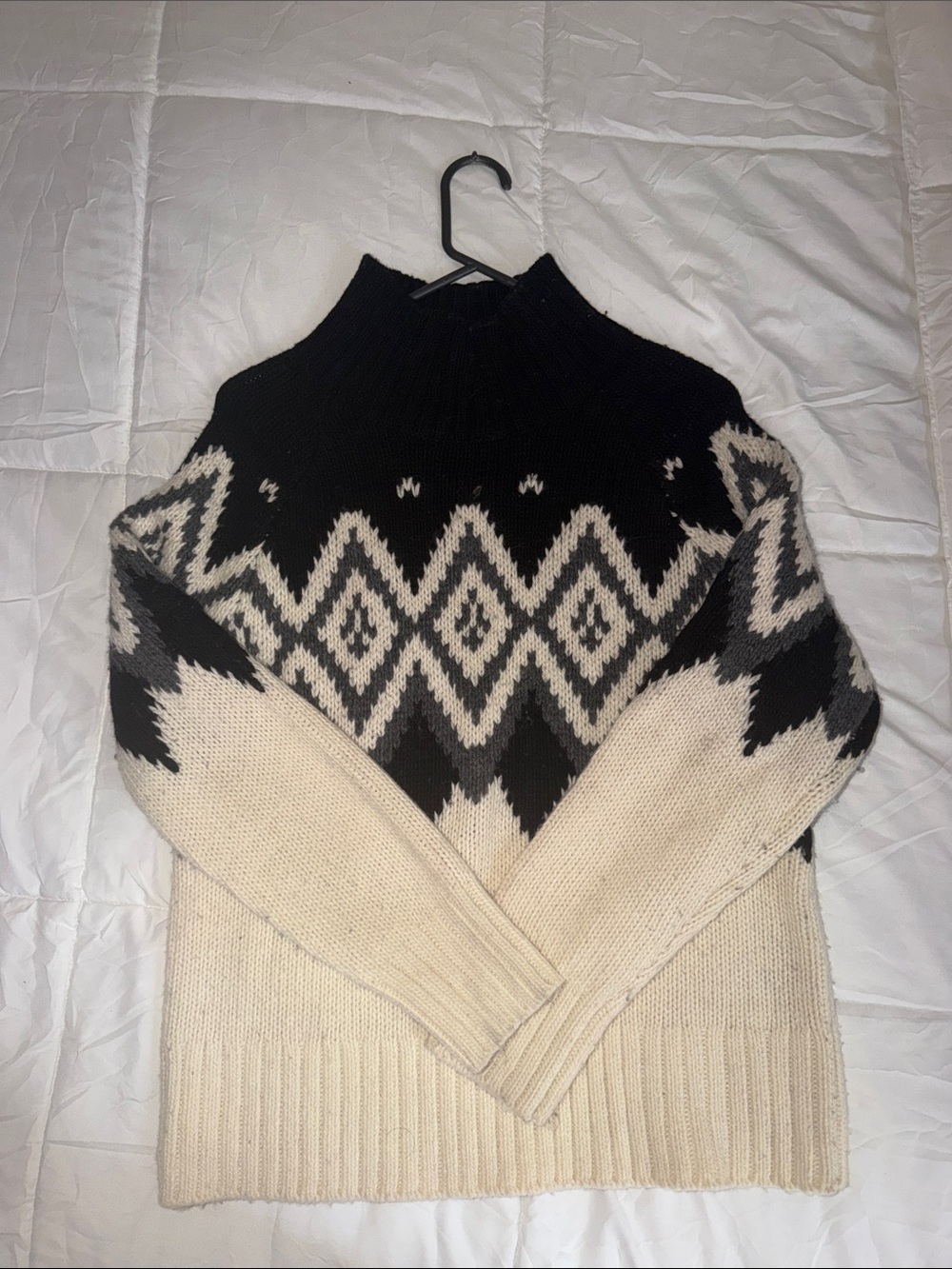 Banana Republic Factory Black and Cream Nordic Cowl Sweater